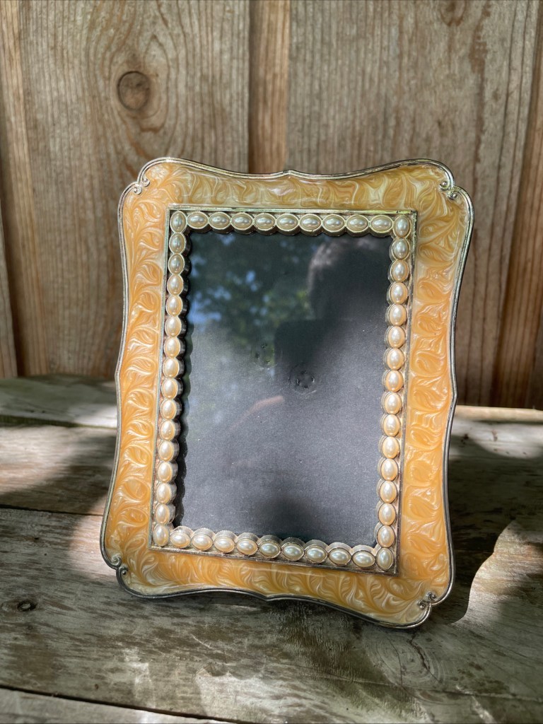Pearl Rhinestone Photo Frame Enamel Jeweled Picture Frame Fits 4x6" Photos