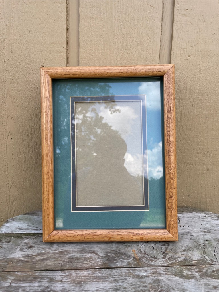 Vintage Wooden Ornate Blue Matted Trim Yellow Wood 11x14 Picture Frame