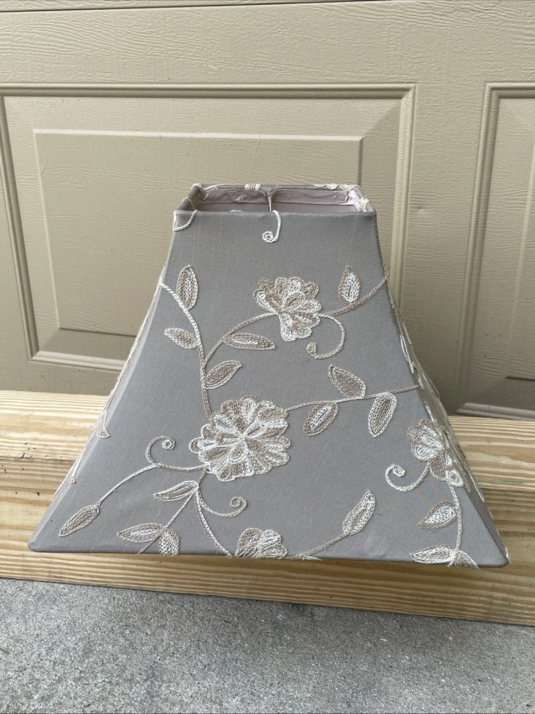 Square Floral Embroidered Fabric Lamp Shades Taupe Gray Beige 10"x6"x14"