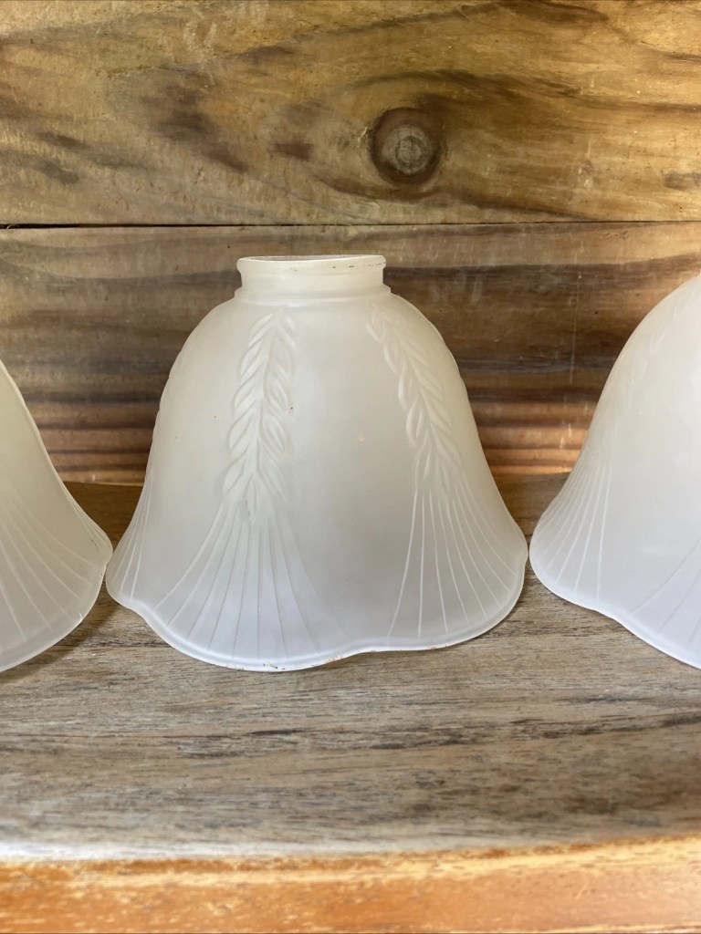 Vintage Pendant Lamp Shade Frosted Glass Wheat Scalloped Edge Retro
