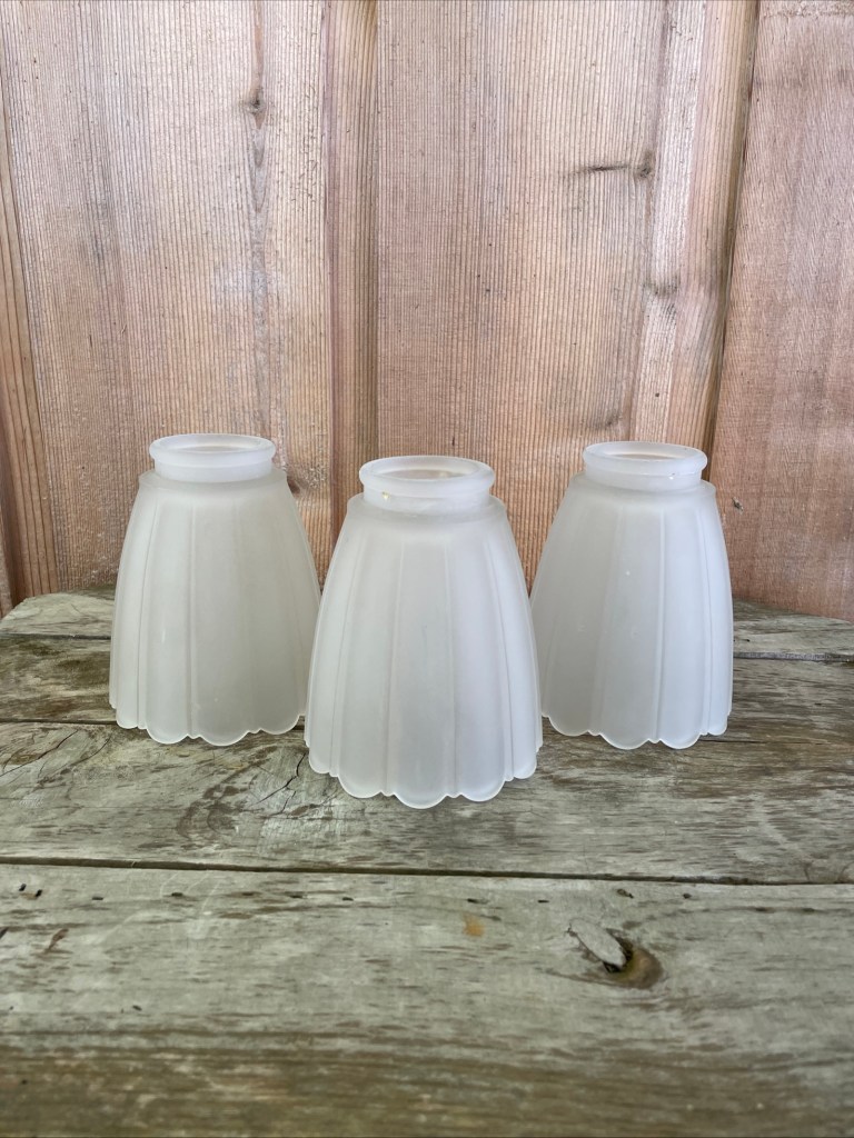 SET 3 Vintage Frosted Glass Ribbed Bell Tulip Shape 5x4” Light Shade 2” fitter