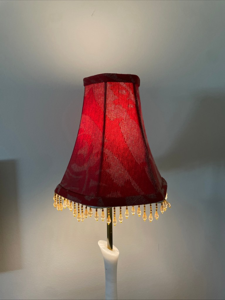 Share Victorian Art Deco Boho Style Floor Lamp Red Floral Shade Long Fringe 10”