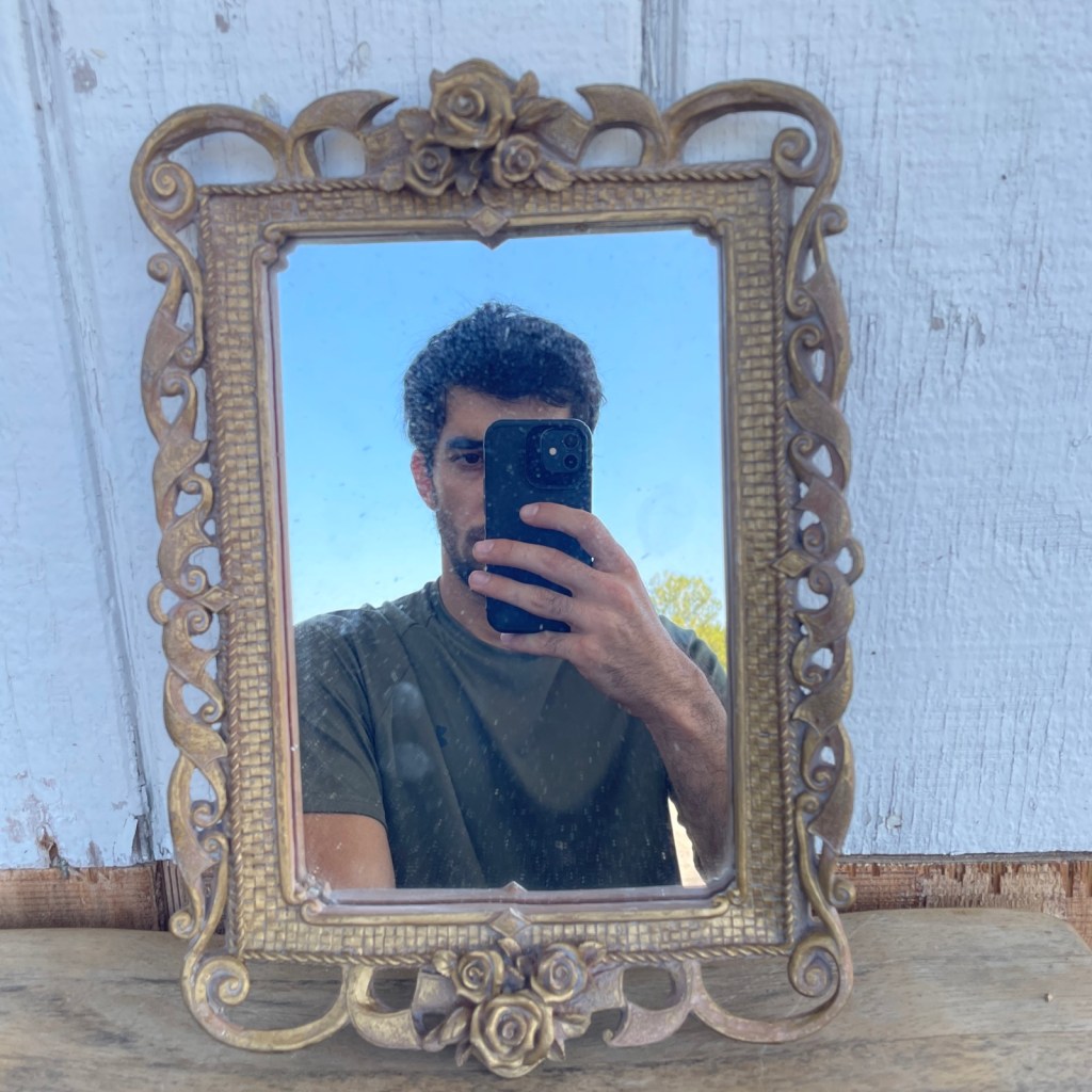 Antique/Vintage Golden Rose Floral Patterned Small Framed Mirror(13"x9")