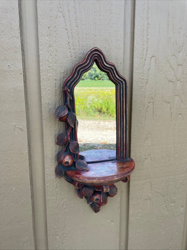 Vintage Brown Gold Ornate Mirror Italian Style MCM Syrco 13” Ornate Fruit Leaves