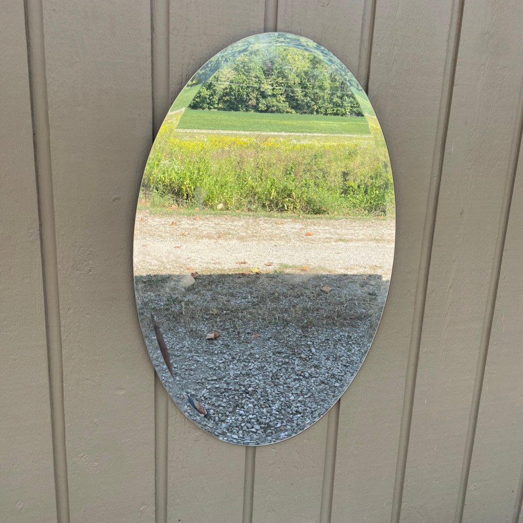 
Older English Frameless Oval Shaped Beveled Mirror 34x28”
