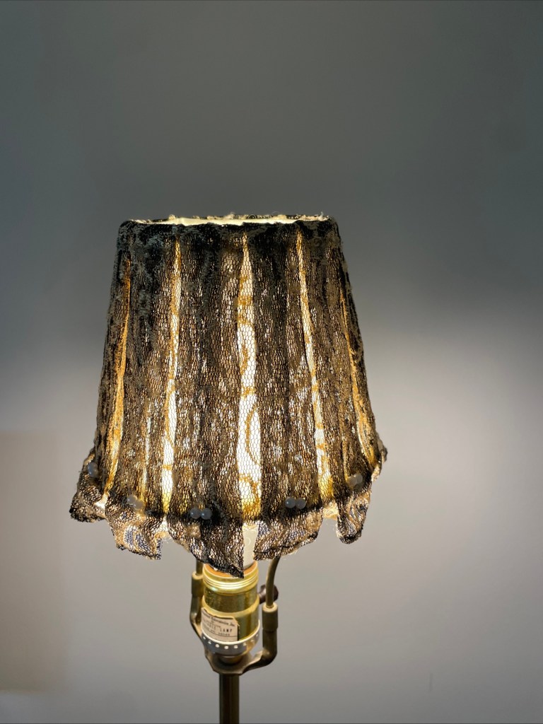 Small Fabric Lampshade With Faux Pearl Edges 5x7””