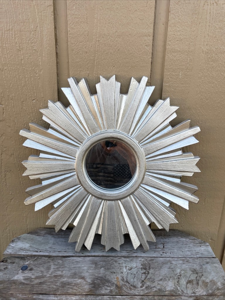 Large Starburst Mirror Silver Frame 16” Diameter